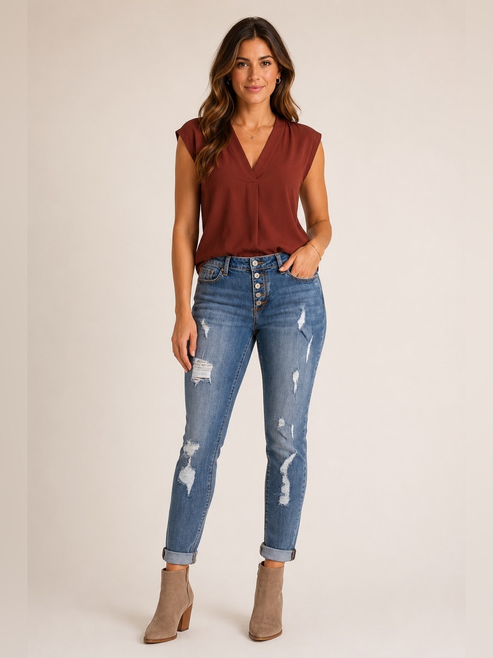 Indigo Rain Curvy Blue Distressed Button-Fly Cuffed Jeans Women’s Size 11